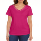 Camiseta feminina Karen Scott de algodão com decote em V e acabamento aberto, rosa, tamanho pequeno
