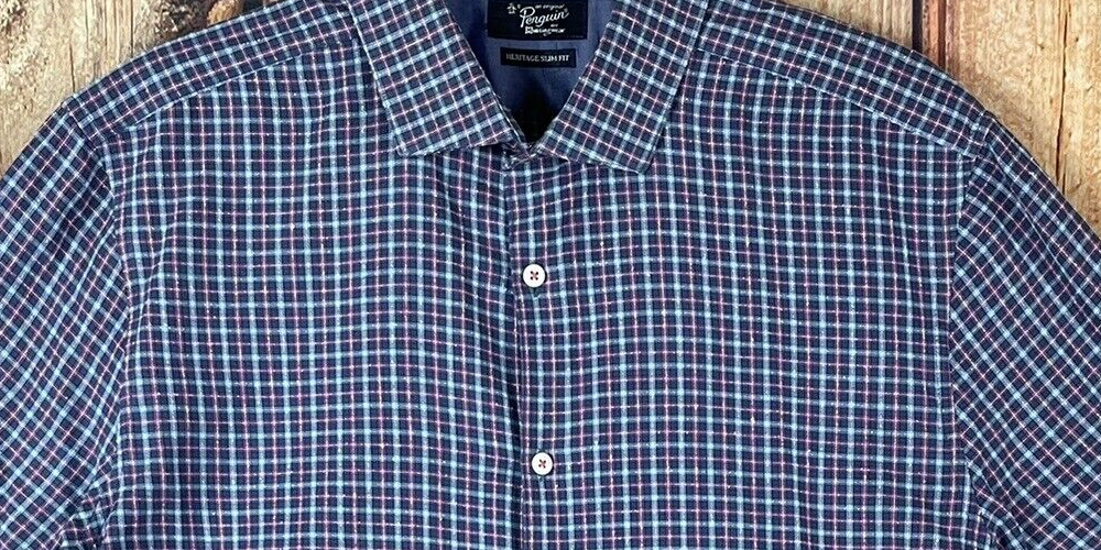 Camisa masculina Penguin Munsingwer Stretch Heritage Slim Fit com botões, azul, tamanho 16,5 x 32-33