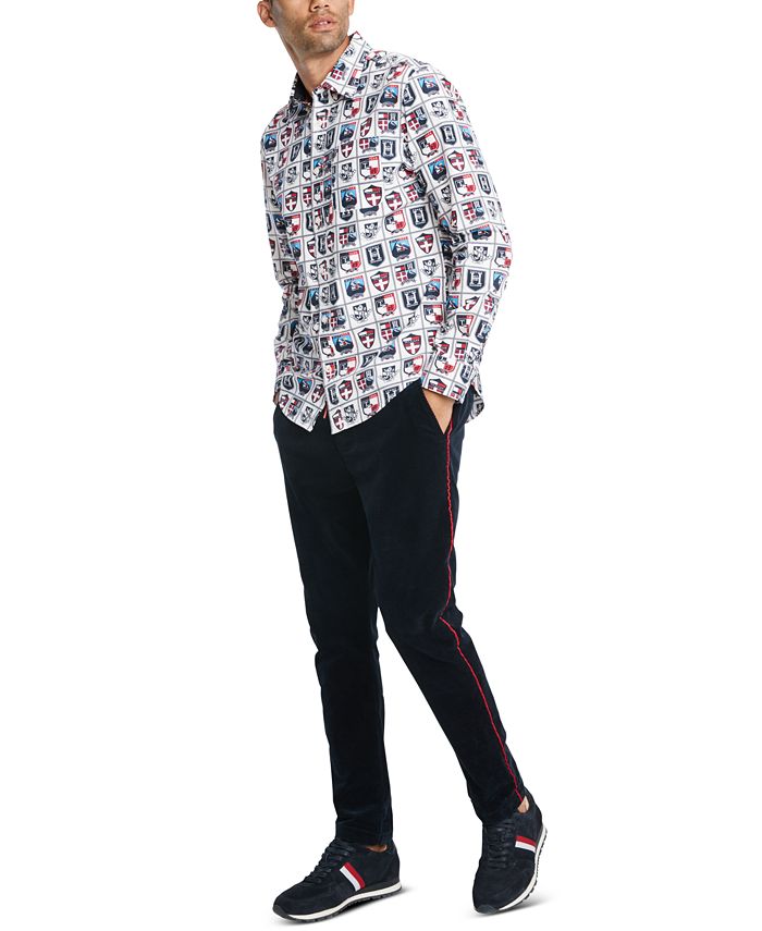 Camisa masculina Tommy Hilfiger com estampa de botões e ajuste personalizado, branca, tamanho pequeno