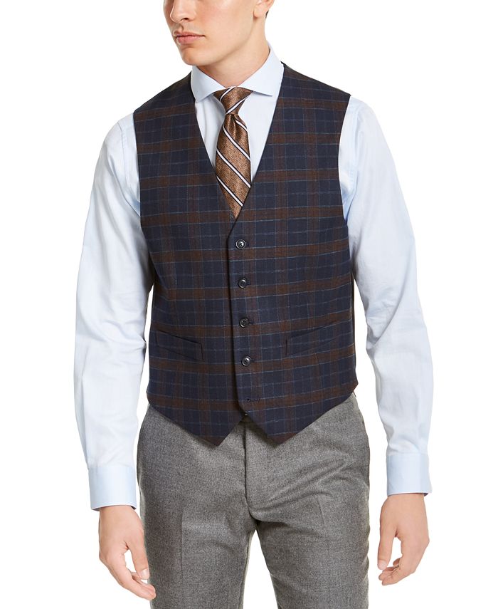 Tommy Hilfiger Colete Xadrez Stretch THFlex Modern Fit Masculino Azul Tamanho Grande