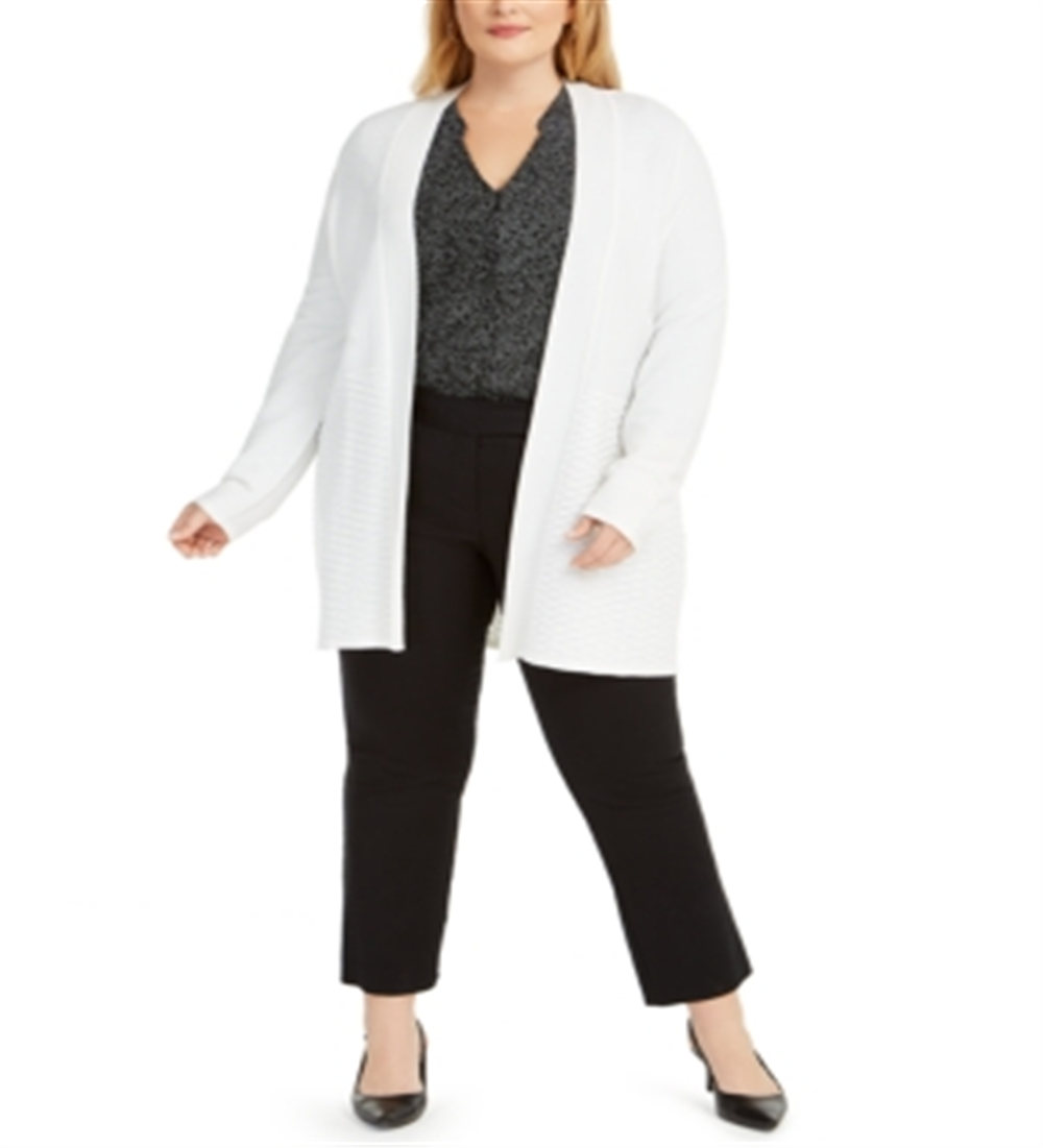 Cardigan de malha com frente aberta feminino Alfani, branco, tamanho 0X