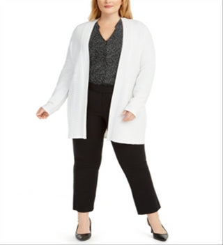 Cardigan de malha com frente aberta feminino Alfani, branco, tamanho 0X