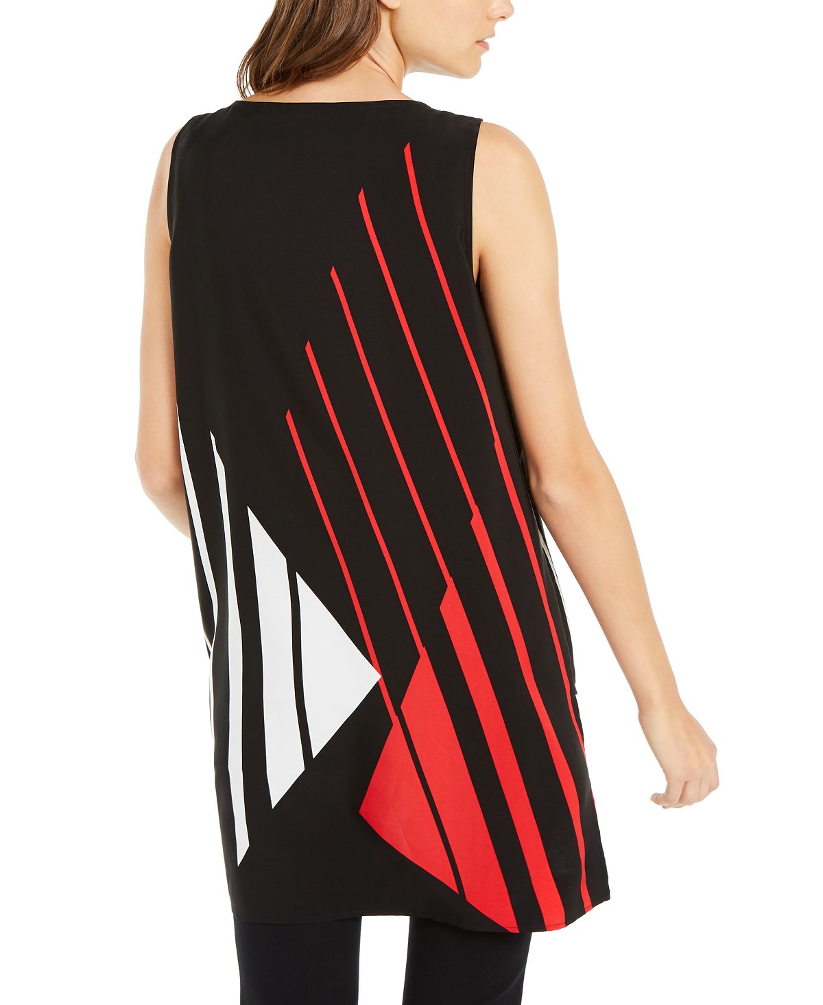Blusa túnica feminina Alfani com estampa geométrica assimétrica, preta, tamanho pequeno