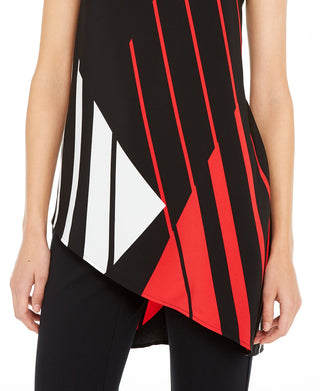 Blusa túnica feminina Alfani com estampa geométrica assimétrica, preta, tamanho pequeno