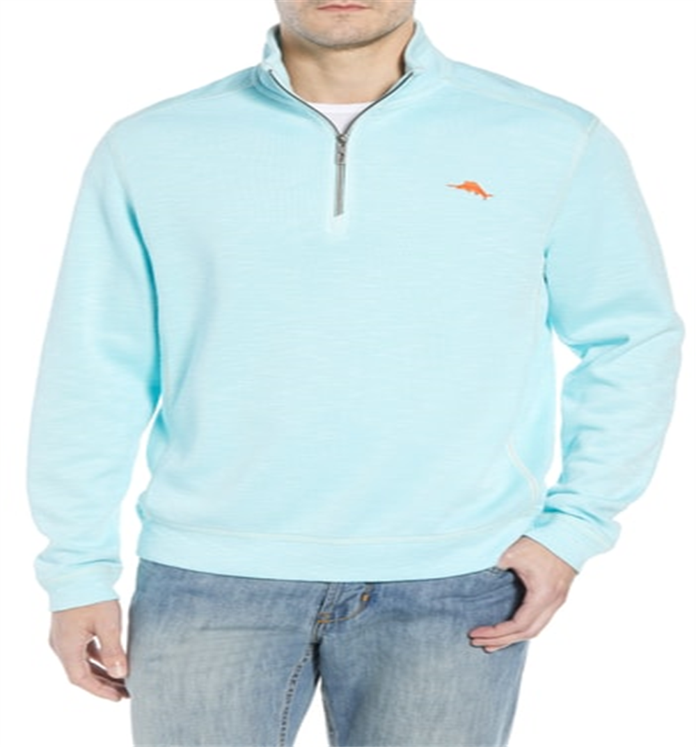 Tommy Bahama Masculino Tobago Bay Meio Zíper Pulôver Azul Tamanho XX-G