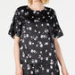 Blusa feminina Alfani com estampa floral e ombros franzidos em cetim, preta, tamanho XX-G