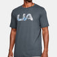 Camiseta de manga curta com gola redonda gráfica masculina Under Armour, cinza, tamanho pequeno