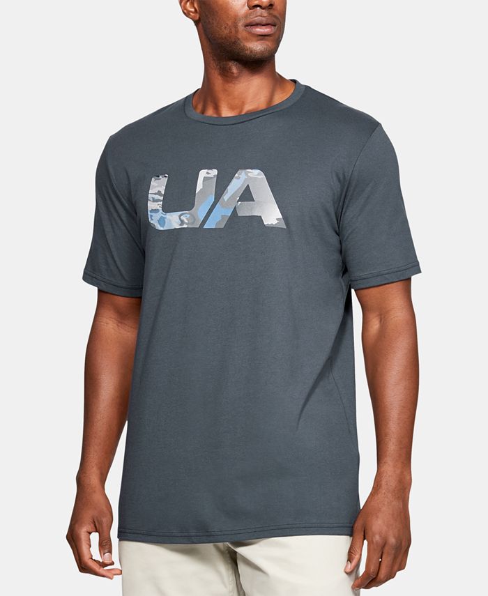 Camiseta de manga curta com gola redonda gráfica masculina Under Armour, cinza, tamanho pequeno