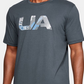 Camiseta de manga curta com gola redonda gráfica masculina Under Armour, cinza, tamanho pequeno