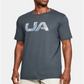 Camiseta de manga curta com gola redonda gráfica masculina Under Armour, cinza, tamanho pequeno
