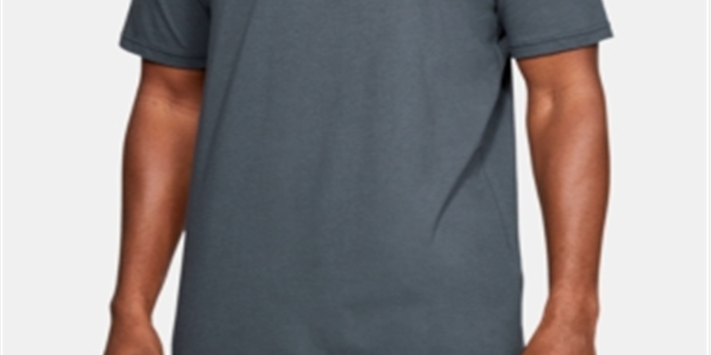 Camiseta de manga curta com gola redonda gráfica masculina Under Armour, cinza, tamanho pequeno