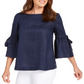 Blusa feminina Charter Club de linho com manga lanterna, azul, tamanho pequeno P