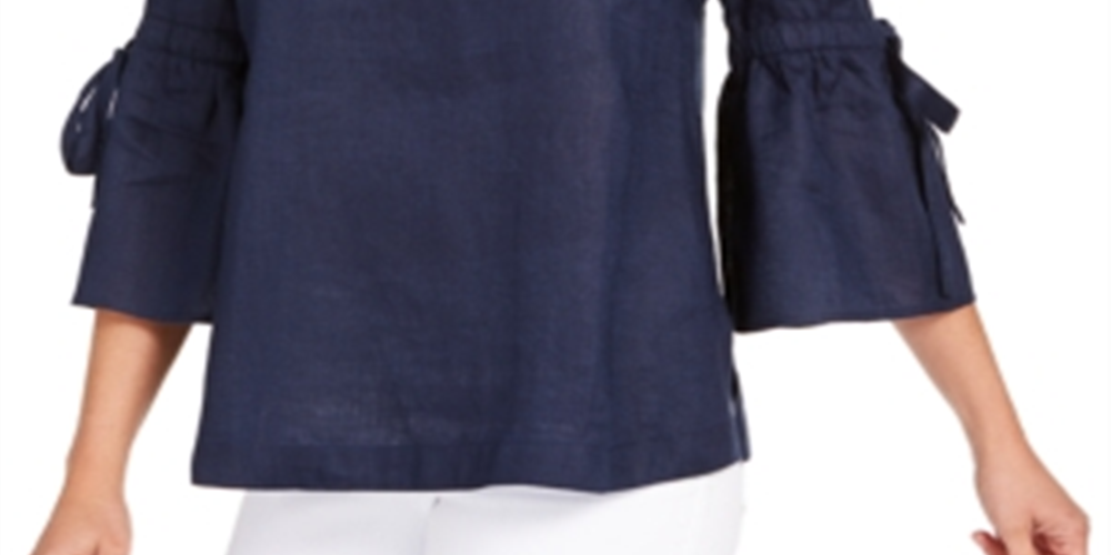 Blusa feminina Charter Club de linho com manga lanterna, azul, tamanho pequeno P