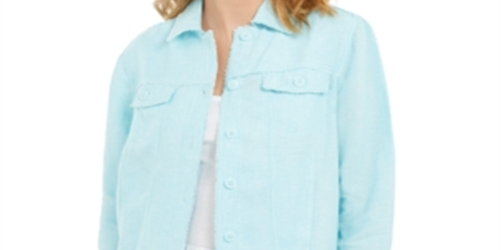 Jaqueta de linho feminina Charter Club azul tamanho XX-G