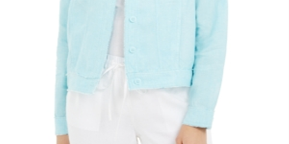 Jaqueta de linho feminina Charter Club azul tamanho XX-G