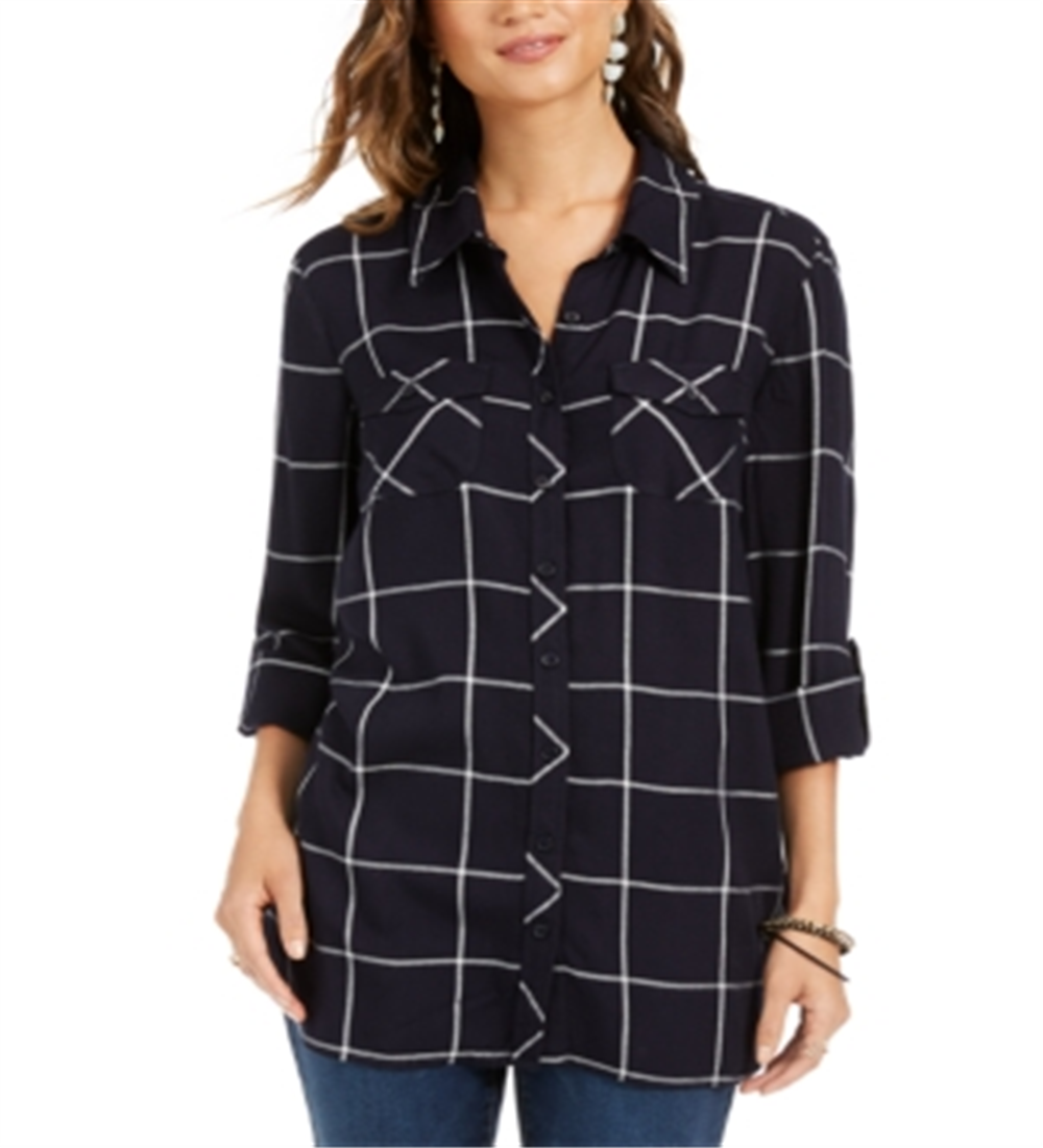 Túnica xadrez feminina Style &amp; Co, azul, tamanho pequeno, L