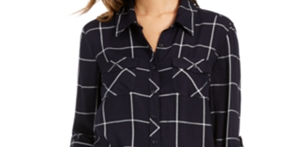 Túnica xadrez feminina Style &amp; Co, azul, tamanho pequeno, L