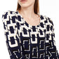 Blusa feminina Alfani estampada com manga 3/4 e decote redondo, tamanho pequeno, azul, tamanho extragrande