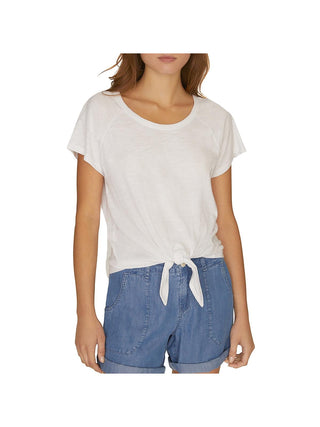 Camiseta feminina Sanctuary Lou com amarração frontal e manga curta, branca, tamanho pequeno