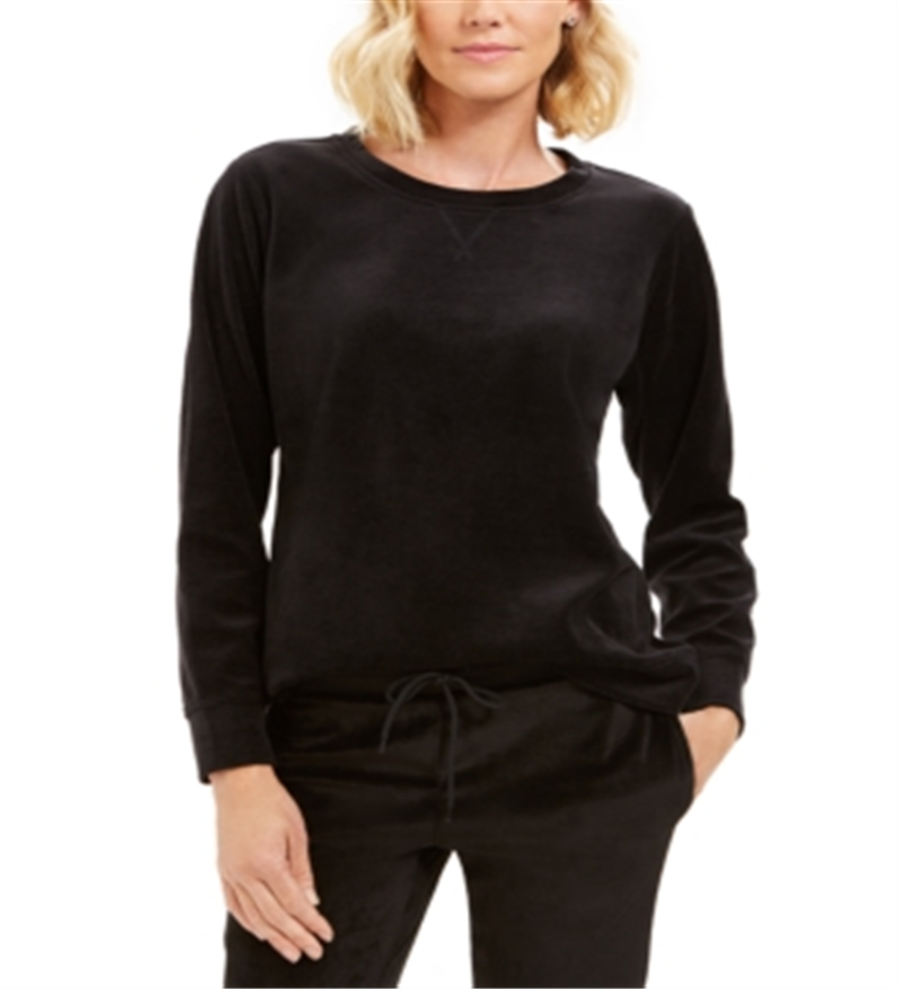 Moletom de veludo feminino Karen Scott, preto, tamanho pequeno e pequeno