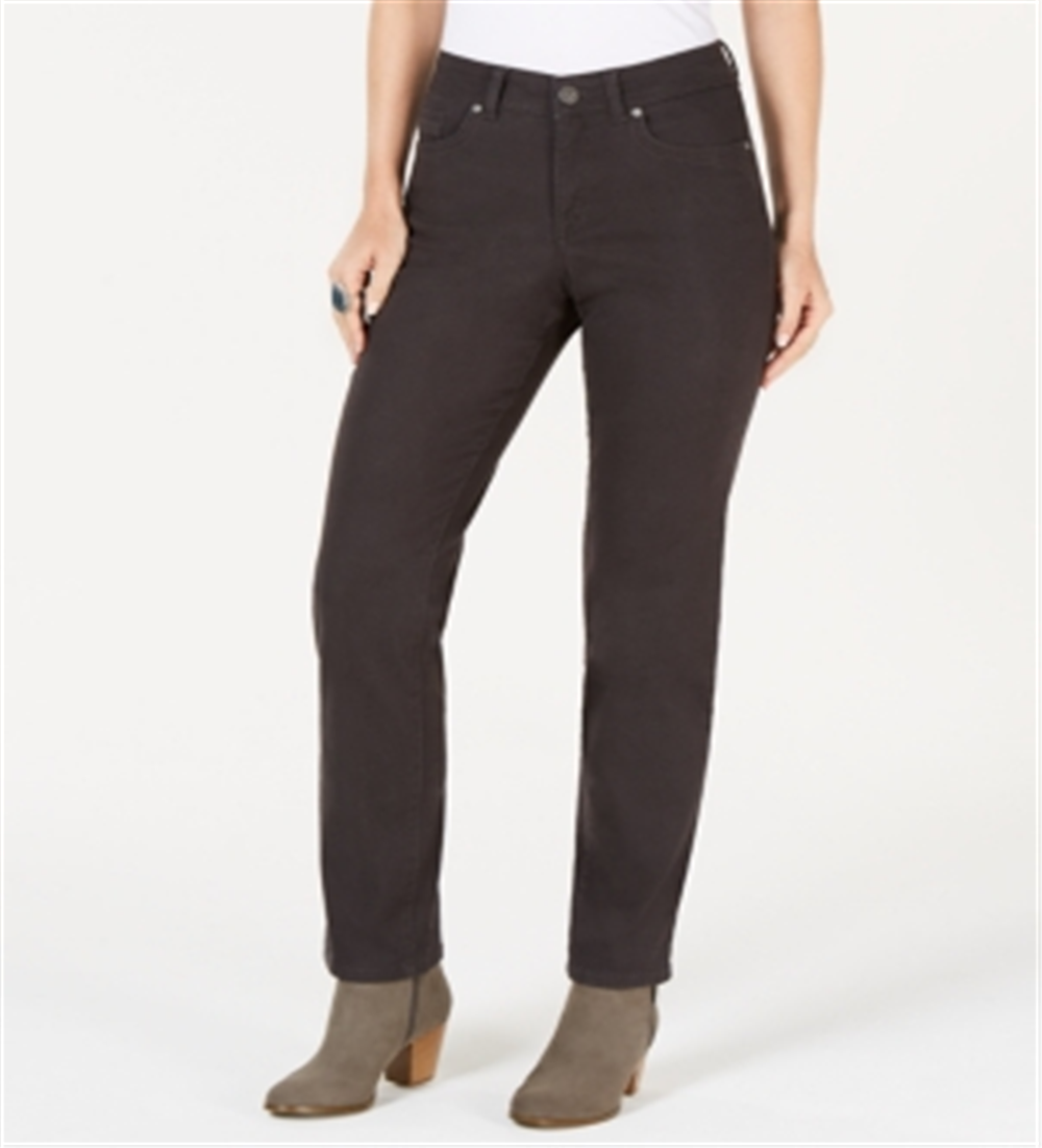 Jeans feminino estilo &amp; co com controle de barriga, perna reta, cinza escuro, tamanho 8