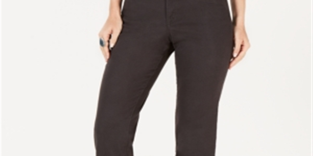 Jeans feminino estilo &amp; co com controle de barriga, perna reta, cinza escuro, tamanho 8