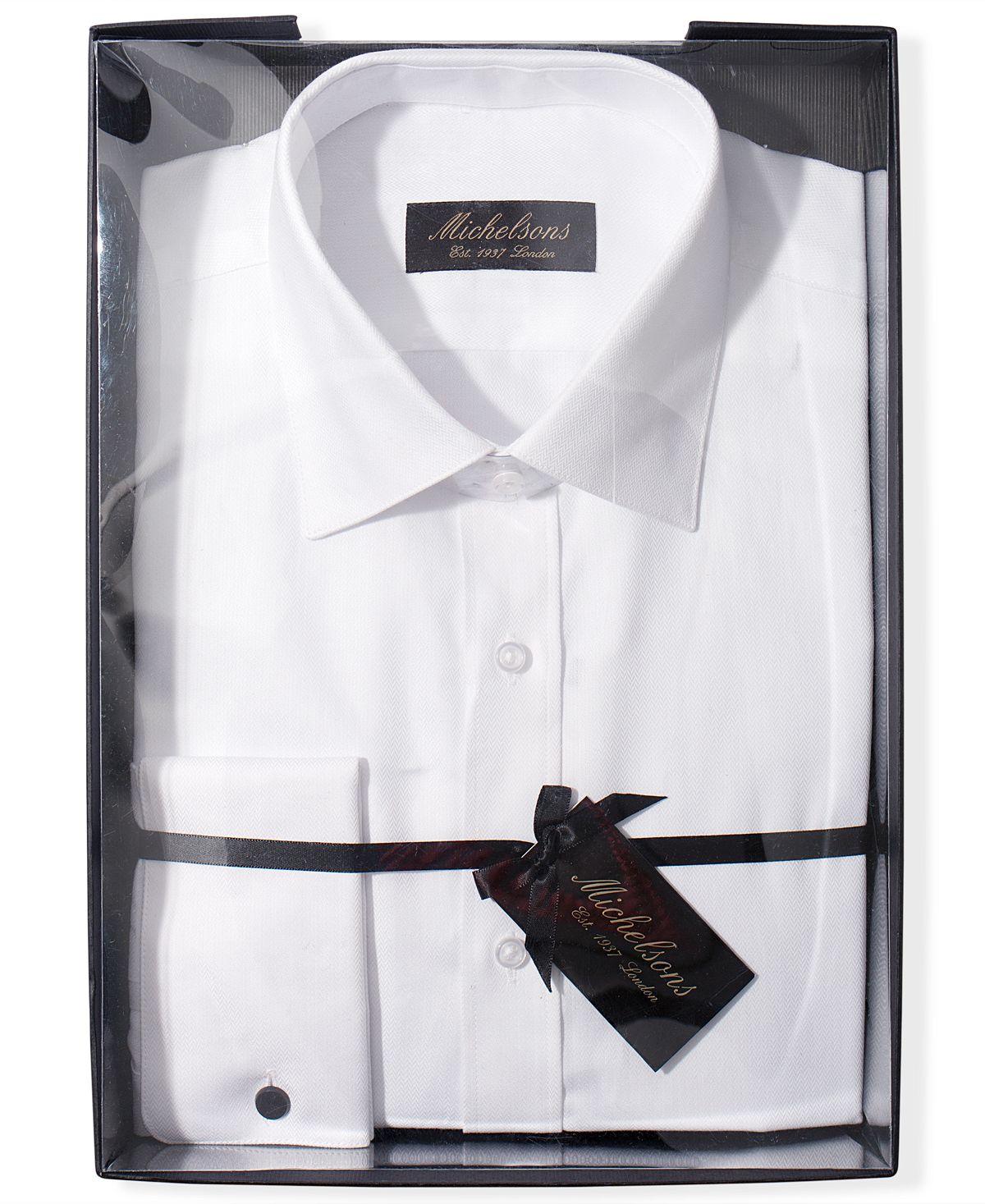 Camisa smoking masculina Michelsons Slim Fit Chevron texturizada com punho francês, branca, tamanho P