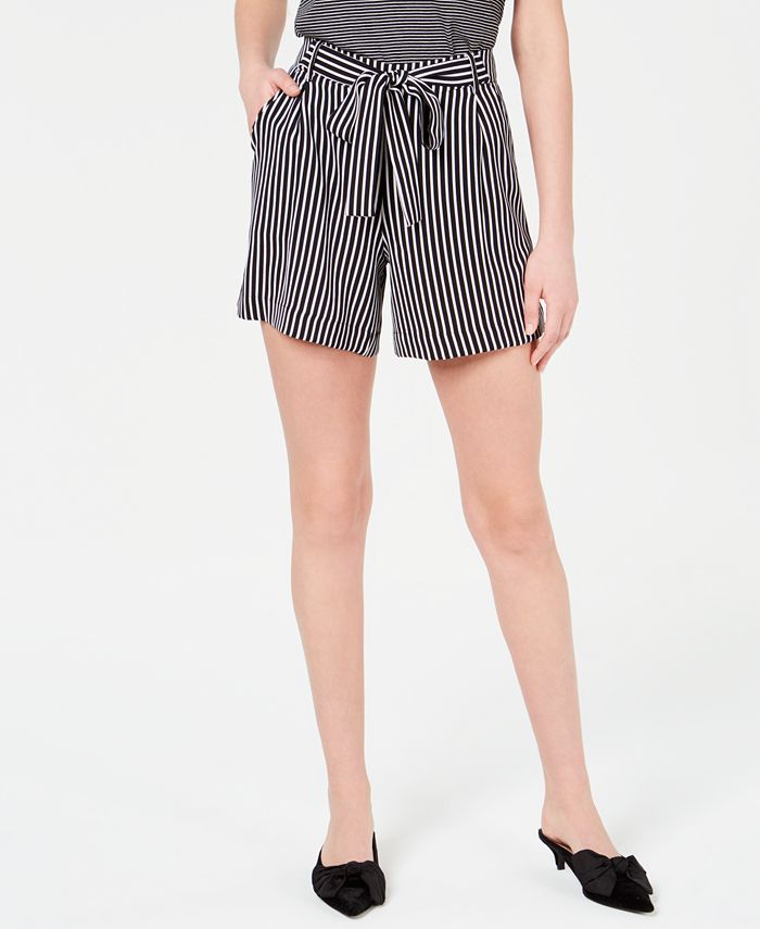Maison Jules Shorts Femininos com Amarração na Cintura e Punho Preto Tamanho Médio