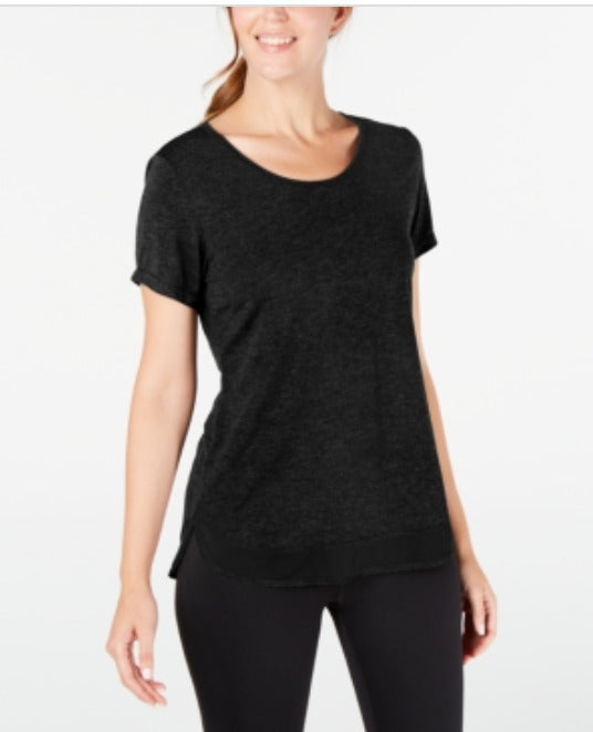 Camiseta feminina Ideology com bainha em malha - preta, tamanho XL