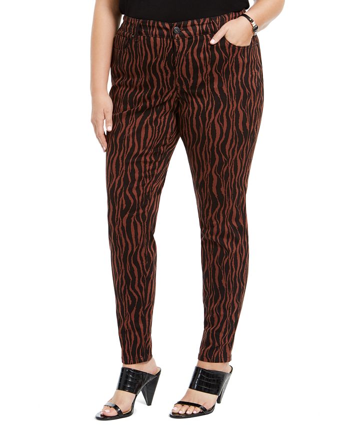 Calça jeans skinny feminina com estampa de tigre e cintura média da INC International Concepts, marrom, tamanho 24W