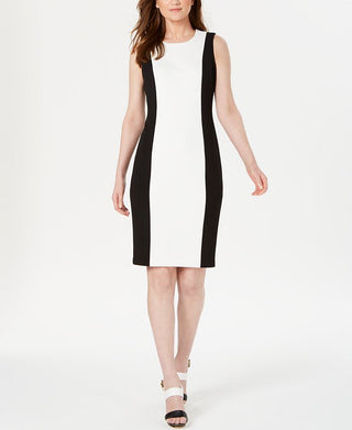 Vestido tubinho Calvin Klein feminino com blocos de cores, branco, tamanho 12