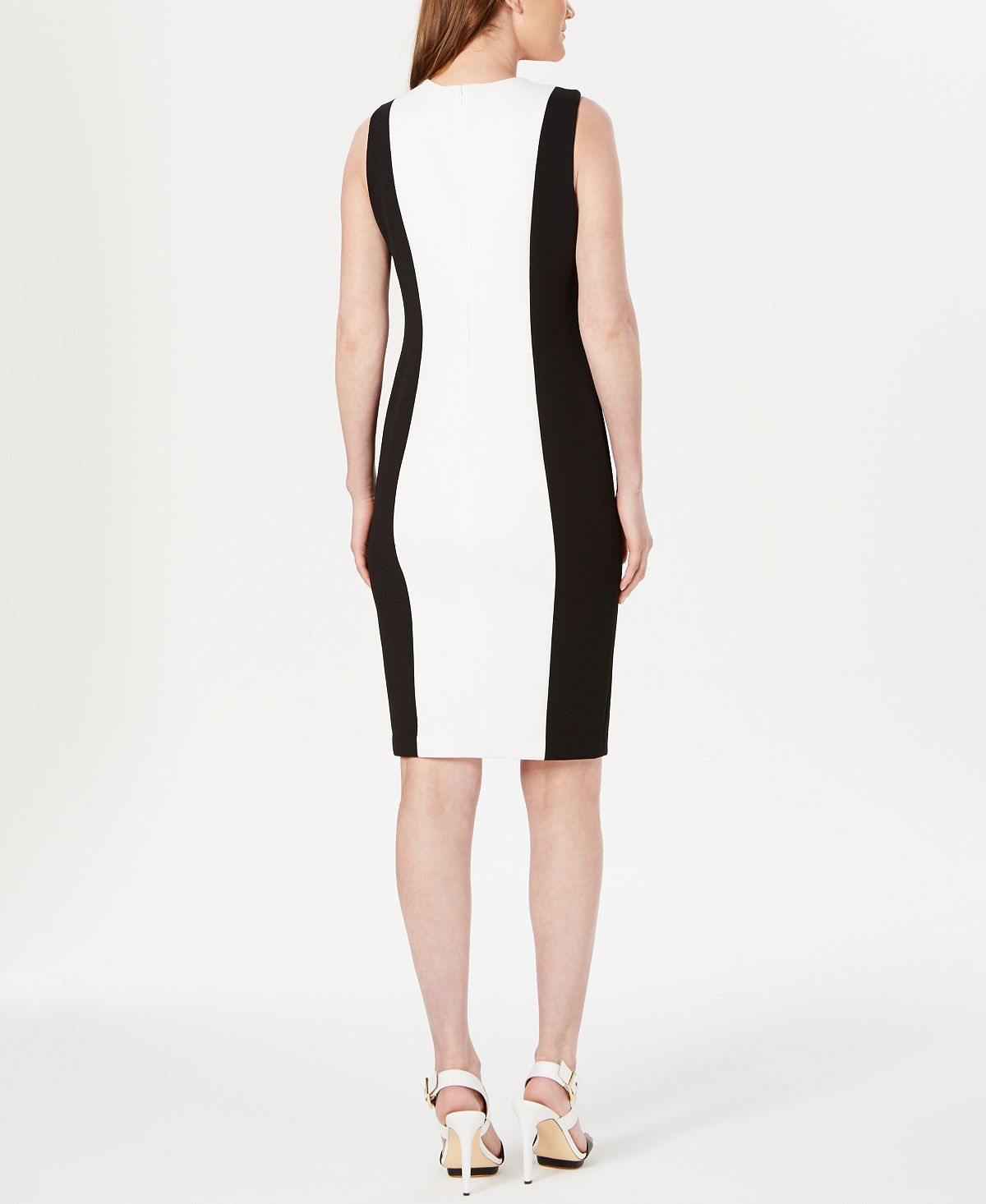 Vestido tubinho Calvin Klein feminino com blocos de cores, branco, tamanho 12