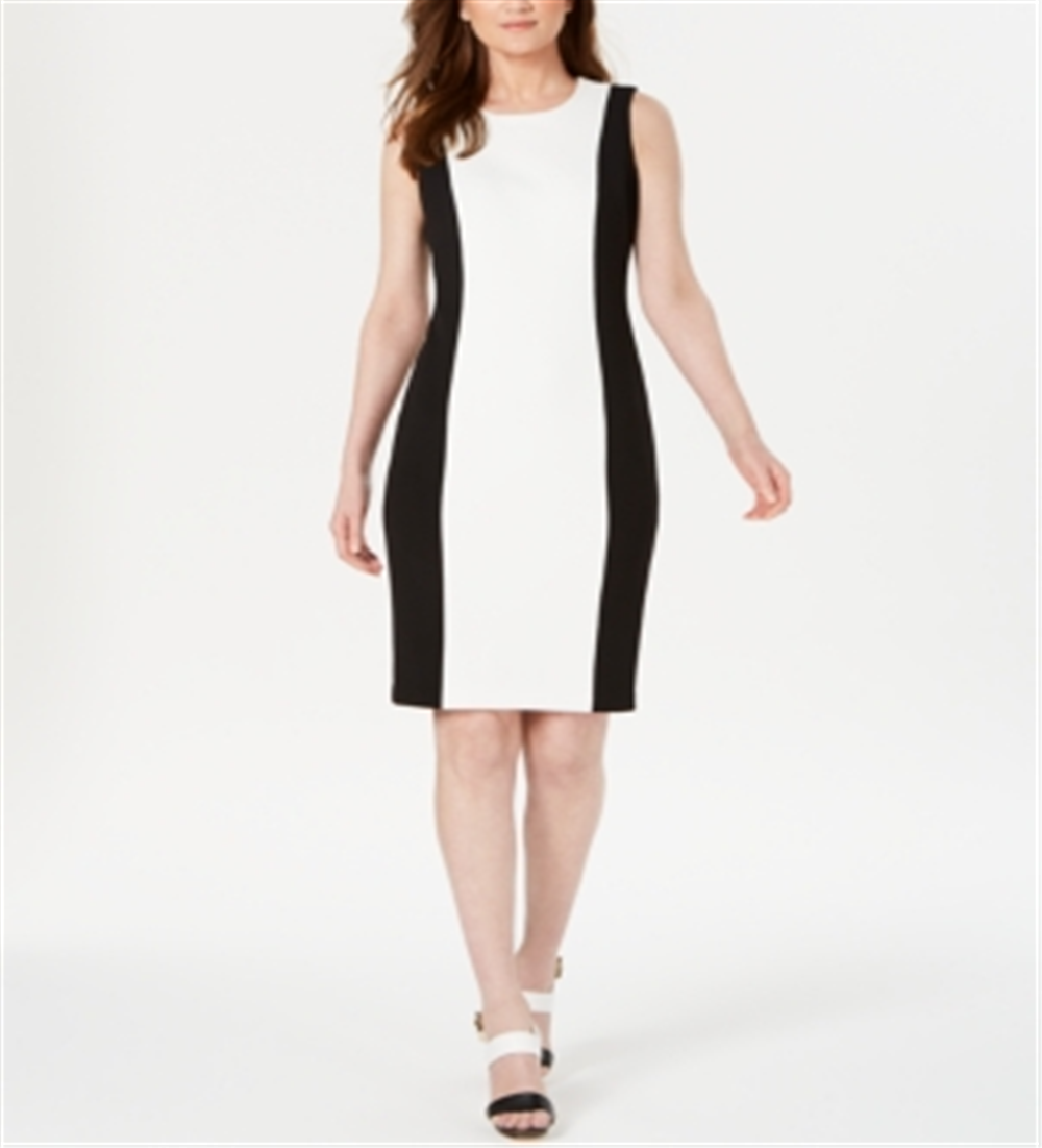 Vestido tubinho Calvin Klein feminino com blocos de cores, branco, tamanho 12