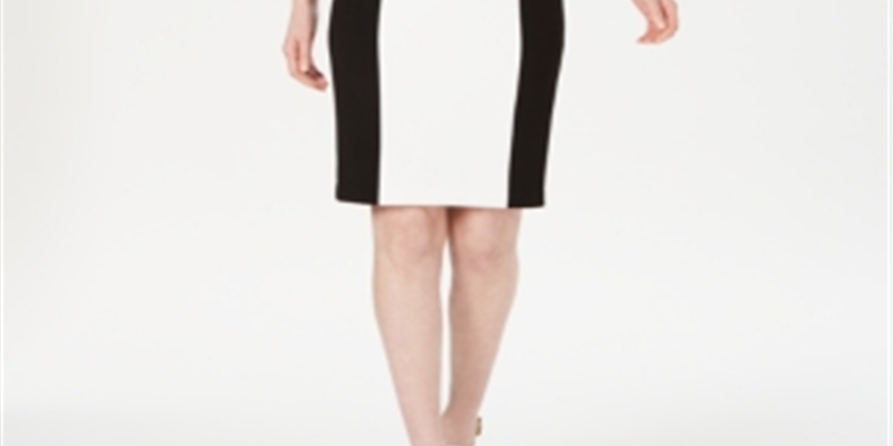Vestido tubinho Calvin Klein feminino com blocos de cores, branco, tamanho 12