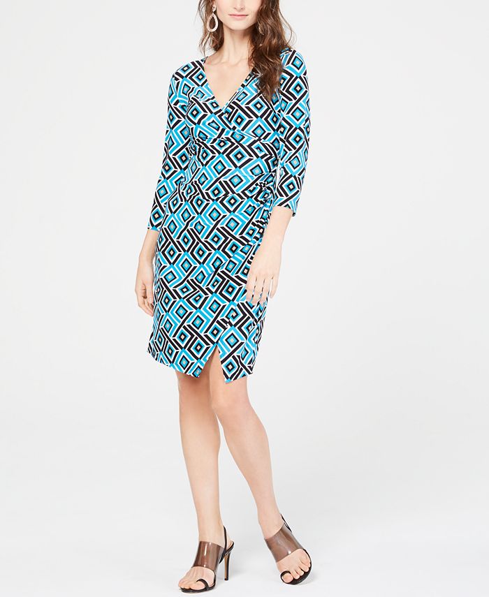 Vestido envelope feminino com estampa geométrica da INC International Concepts, azul, tamanho pequeno G