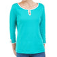 Blusa de algodão com acabamento contrastante Karen Scott feminina, azul, tamanho pequeno