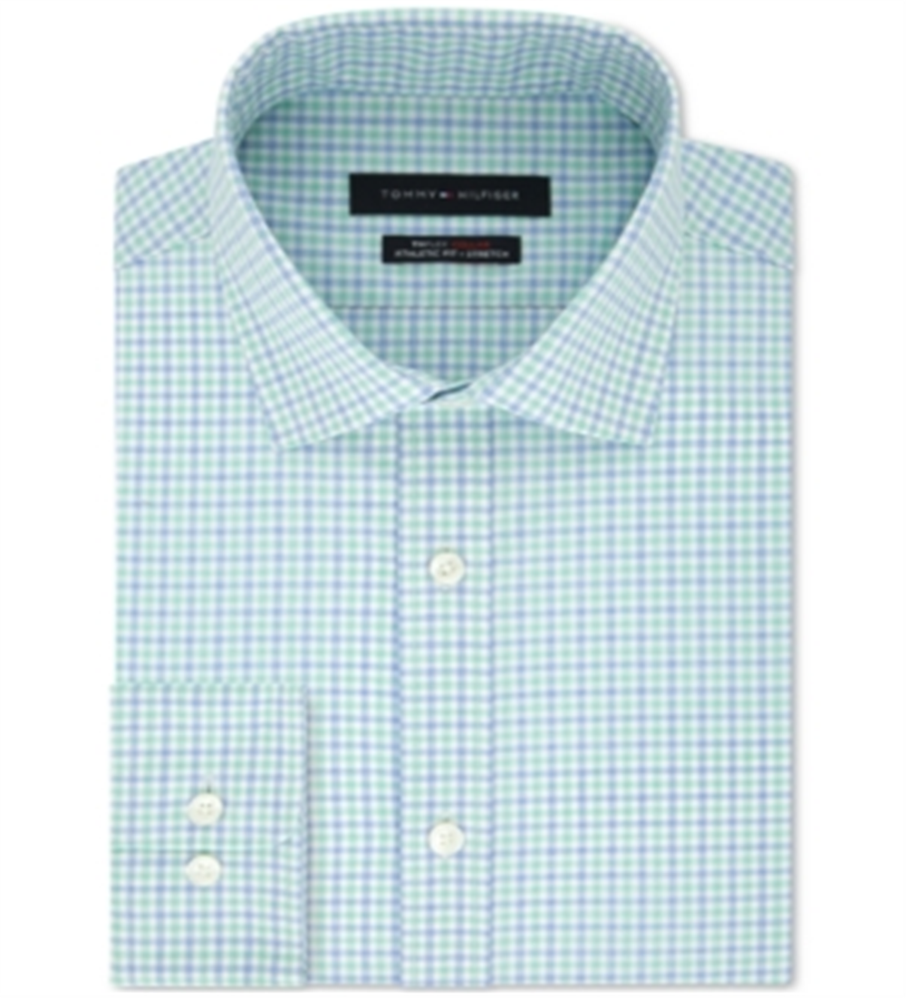 Camisa social masculina Tommy Hilfiger com gola 15, verde, tamanho 15x34-35