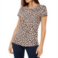 Camiseta feminina estampada com gola redonda da INC International Concepts, marrom, tamanho M