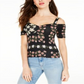 Guss Crop Top Jada Feminino com Frente Franzida e Ombro Aberto, Preto, Tamanho Médio
