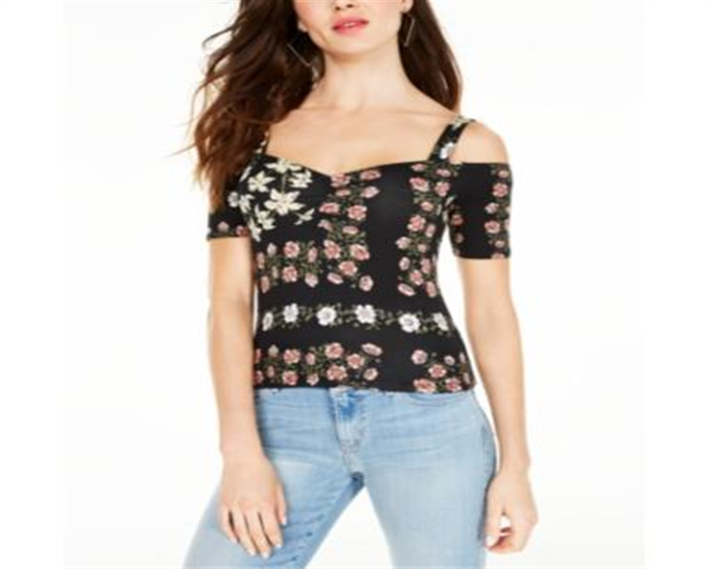 Guss Crop Top Jada Feminino com Frente Franzida e Ombro Aberto, Preto, Tamanho Médio