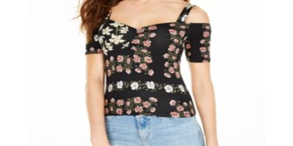 Guss Crop Top Jada Feminino com Frente Franzida e Ombro Aberto, Preto, Tamanho Médio