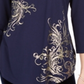 JM Collection Blusa feminina estampada com decote redondo, azul, tamanho pequeno e pequeno