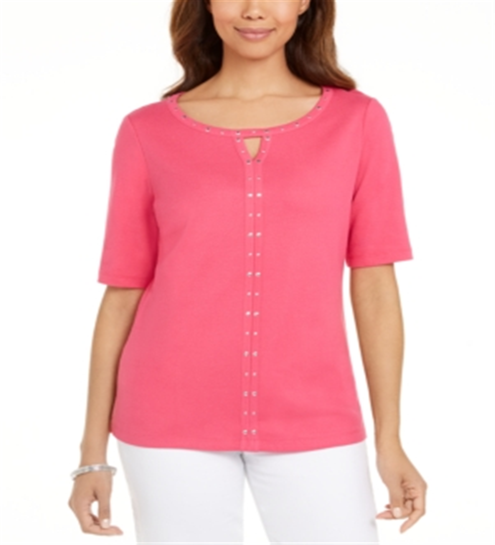 Karen Scott Top Feminino de Algodão com Tachas e Fenda Rosa Tamanho P