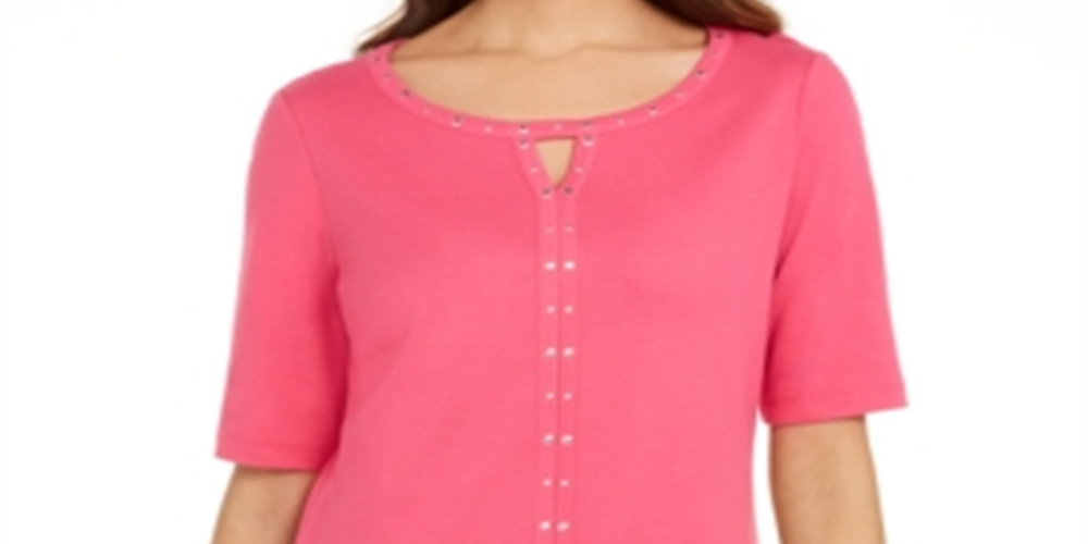 Karen Scott Top Feminino de Algodão com Tachas e Fenda Rosa Tamanho P