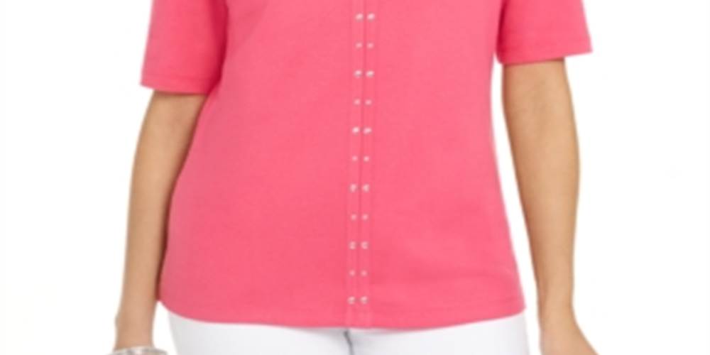 Karen Scott Top Feminino de Algodão com Tachas e Fenda Rosa Tamanho P