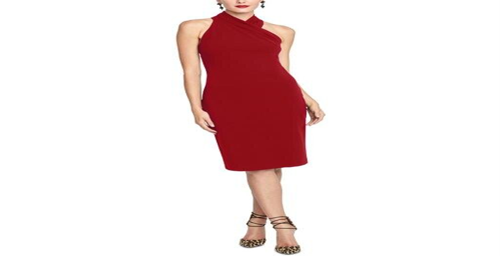 Vestido de festa feminino Rachel Roy, sem mangas, comprimento até o joelho, vermelho, tamanho XX-G