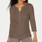 Karen Scott Top Henley Feminino de Algodão com Ilhós Frontais Marrom Tamanho Pequeno