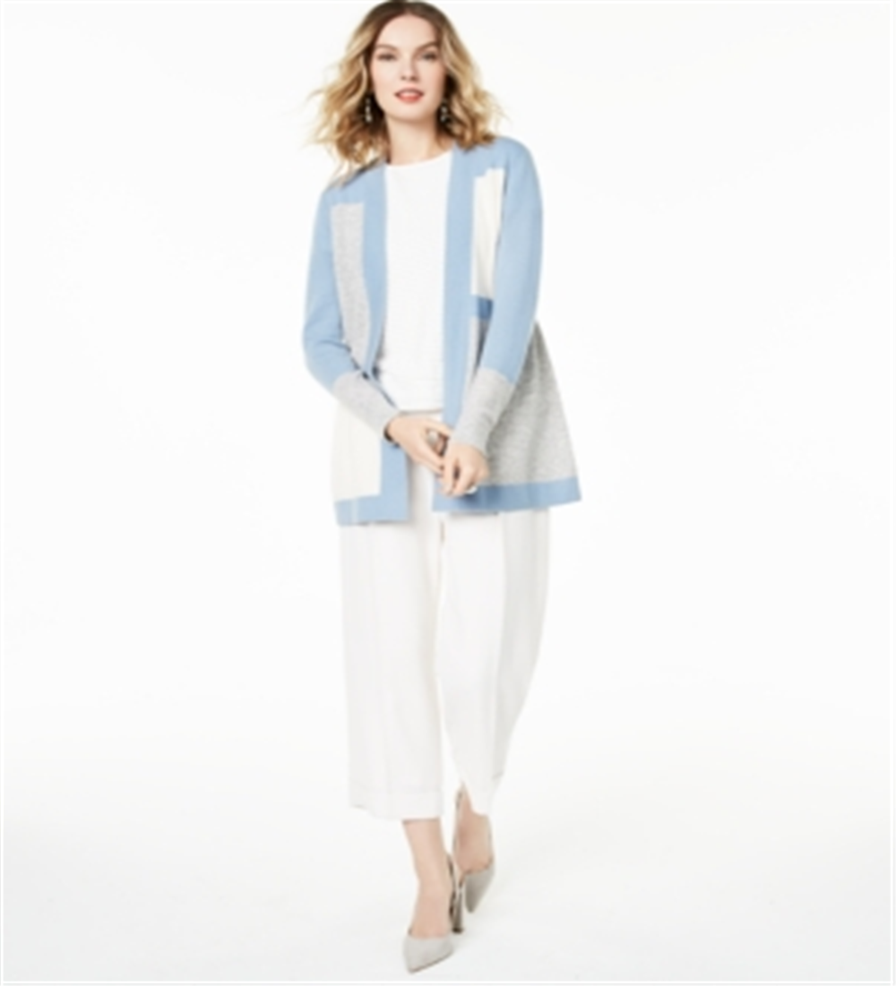 Cardigan feminino de cashmere puro com blocos de cores Charter Club, azul, tamanho pequeno G
