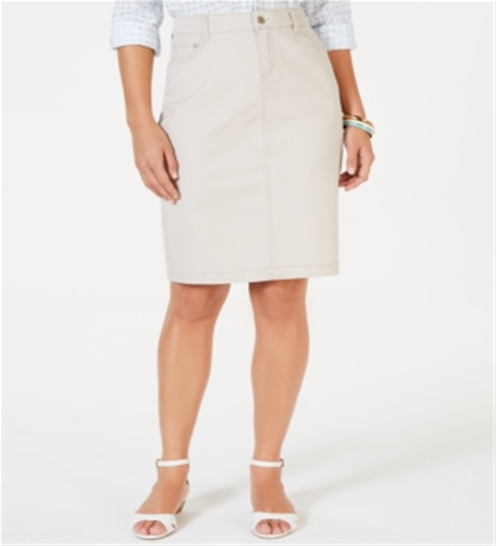 Saia jeans feminina Charter Club com controle de barriga, bege, tamanho 10