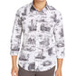 Camisa casual masculina Tasso Elba estampada de manga comprida, caimento clássico, branca, tamanho grande